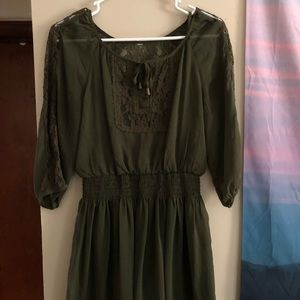 Lace-Trimmed Olive Dress